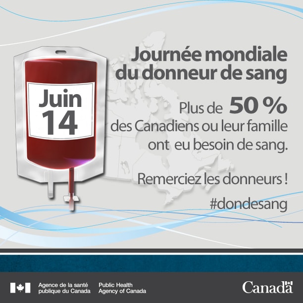 Journée mondiale du donneur de sang : Plus de 50 % des Canadiens ou leur famille ont eu besoin de sang. Remerciez les donneurs!