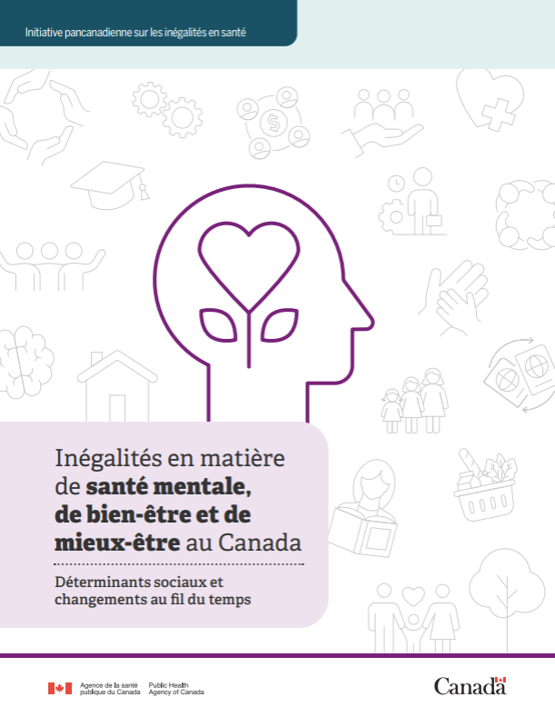 Page titre du rapport 'Inégalités en matière de santé mentale, de bien-être et de mieux-être au Canada'